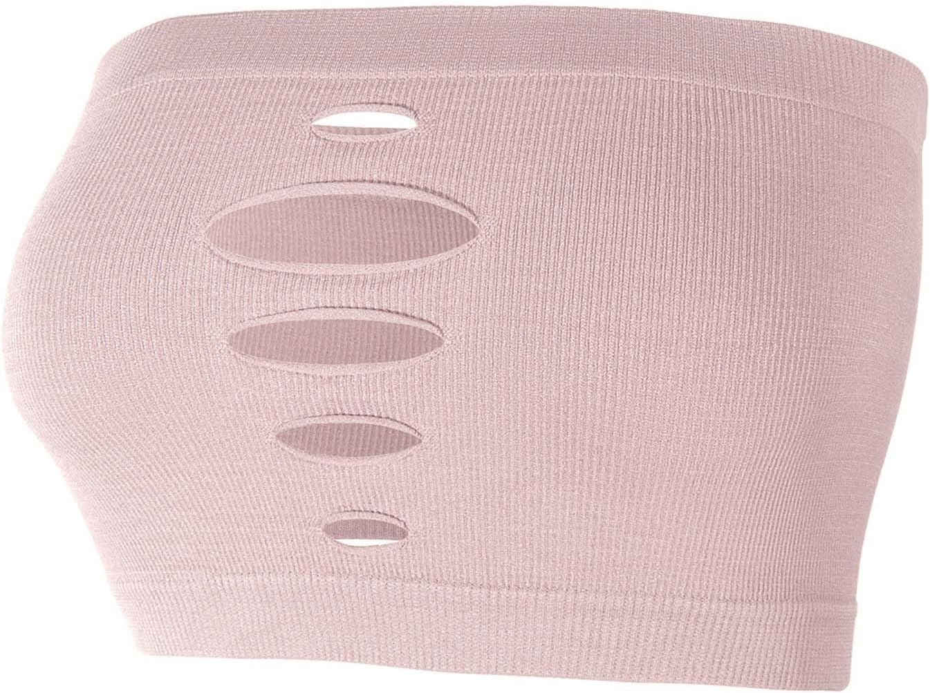 Strapless Push Up Bras for Women Wireless Bandeau Bra Non-Slip Hollow Out Tube Top Padded Convertible Bralette