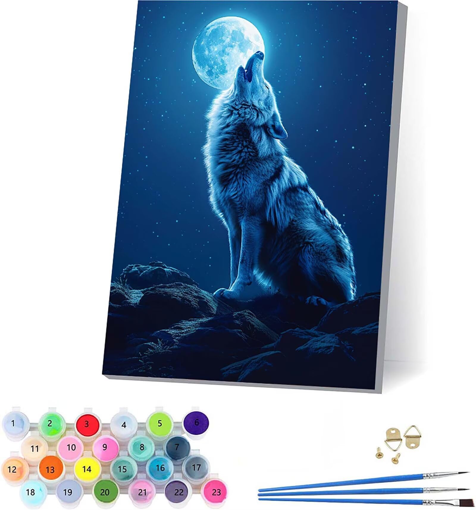 Wolf Paint by Numbers for Adults With Frame, Paint by Numbers Moon, Easy Diy Oil Painting Kits on Canvas with Brushes, Hobbies for Women, Painting for Home Wall Decor, Gifts for Women 12x16in 5-7362