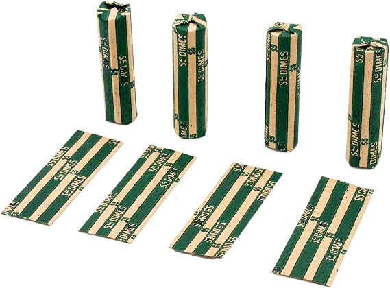 Dime Coin Wrappers, 100 Flat Striped Coin Wrappers