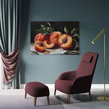 Amazon.co.jp: 絵画 新鮮な桃の断面図インテリア 絵画 油絵