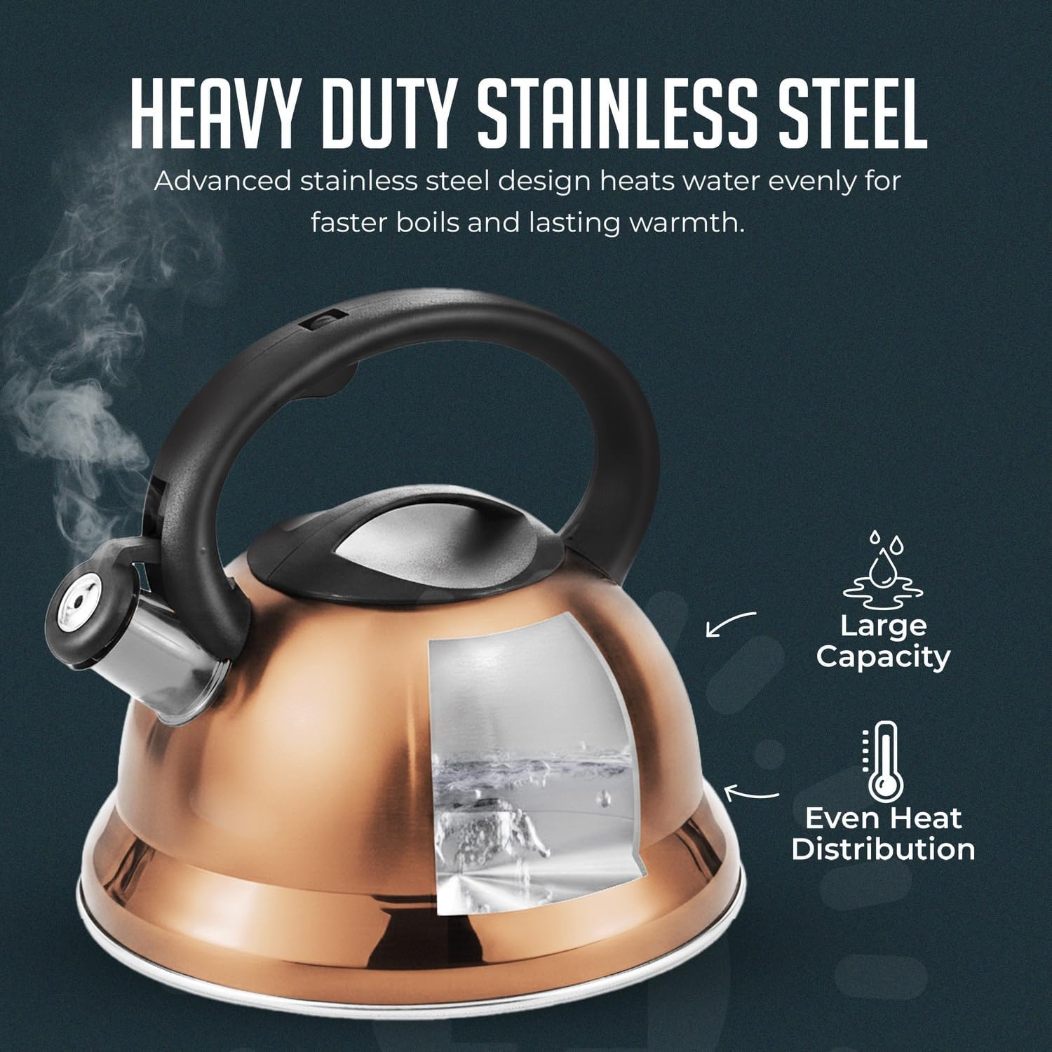Whistling Tea Kettle, 3qt Stainless Steel Stove Top Kettle with Cool-Touch Handle, Durable, Fast Boil Tea Pot for Gas or Electric Stove