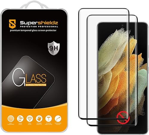 Supershieldz (2 unidades) Diseñado para Samsung Galaxy S21 Ultra 5G (no compatible con escáner de huellas dactilares), protector de pantalla de