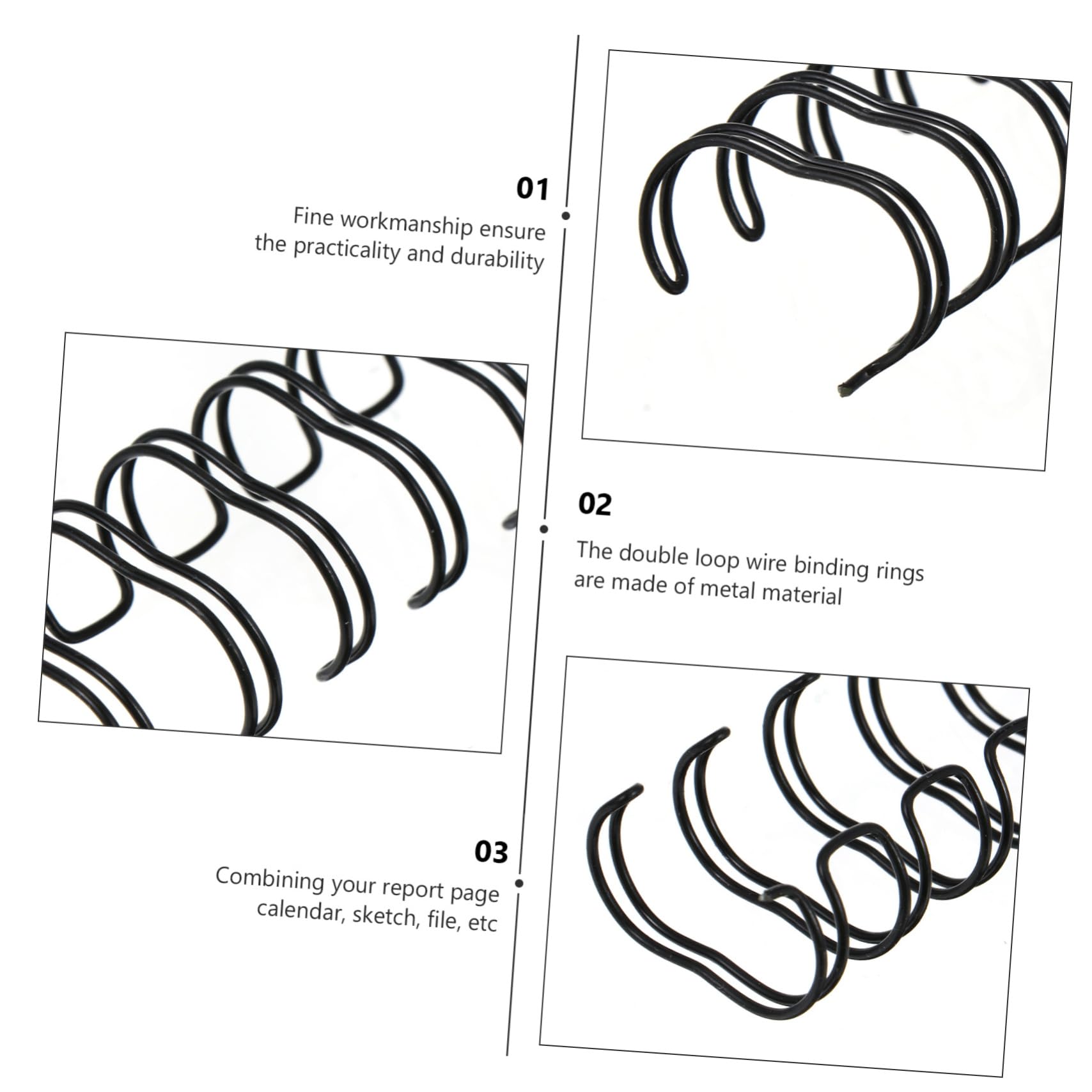 Spiral Coil 50pezzi Ferro Doppio Anello 23 Fori Nero | Compatibile Macchine di Rilegatura a Filo, per Studenti e Insegnanti, Uso Studio e Riunioni