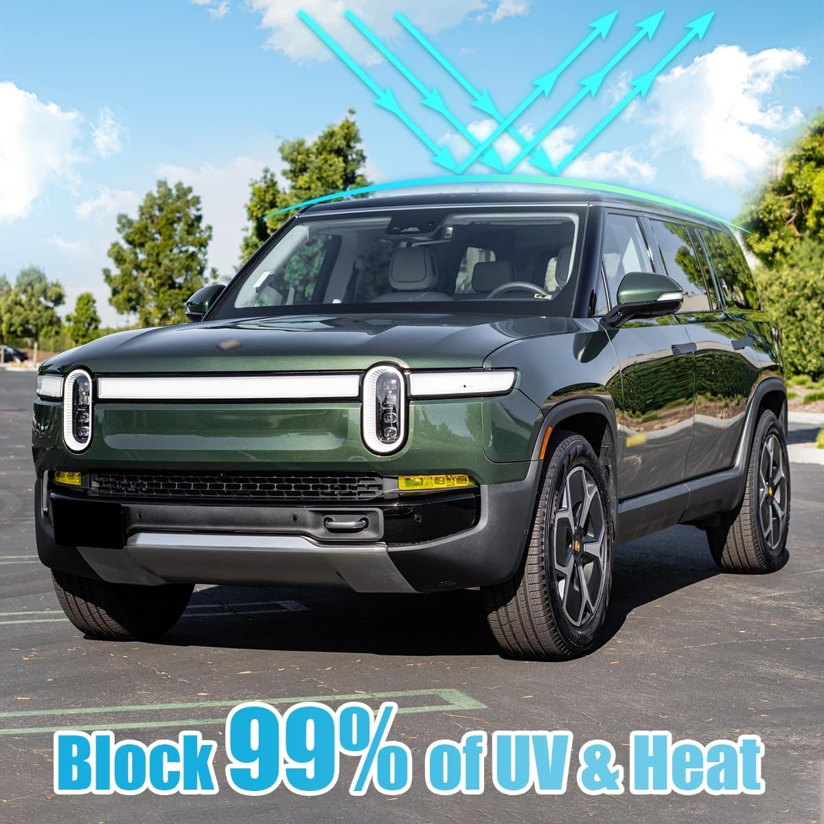 Glass Roof Sunshade Compatible with Rivian R1S Accessories 2025 2024 2023 2022, Foldable Top Window Sun Shield Covers Block UV Rays Heat Insulation