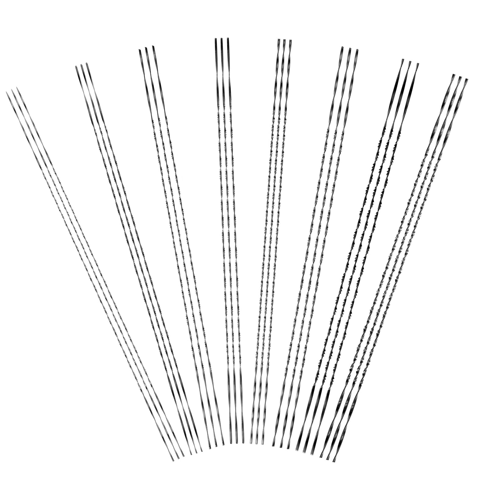 Set di 24 lame per sega a traforo da 130 mm, con lama a spirale n. 1/2/3/4/5/6/7/8, per legno, plastica, metallo, per fai da te con la sega a foglio, temprata, adatta per tutte le seghe per traforo