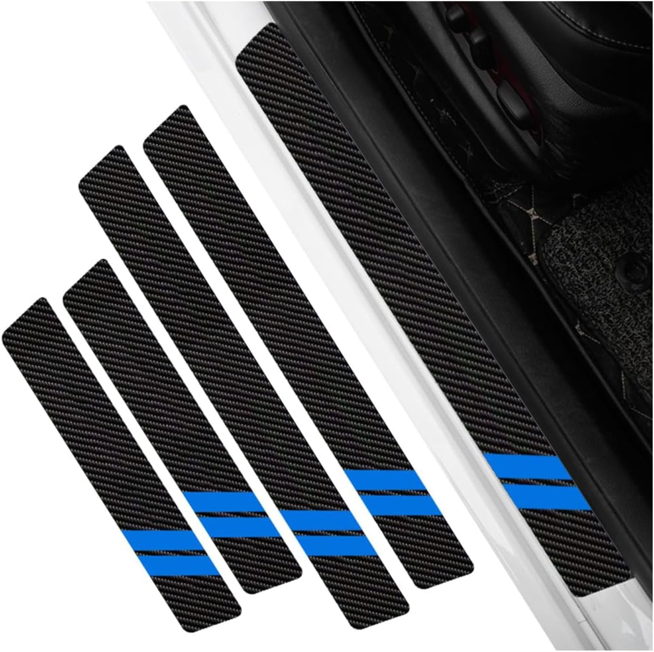 RCZHAK Car Door Sill Protector for KIA Sportage/Sportage PHEV, Carbon Fibre Anti Scratch Waterproof Self Adhesive Scuff Plate Protector Strip,A Blue