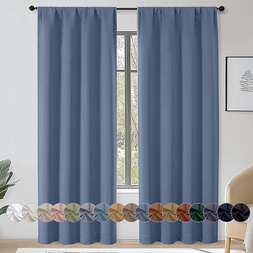 Miniatura 50 de OWENIE Sally Ever Green Cortinas Opacas para Dormitorio Sala de Estar 63 Pulgadas de Largo Juego de 2 Paneles, Aislamiento Térmico Ahorro de Energía