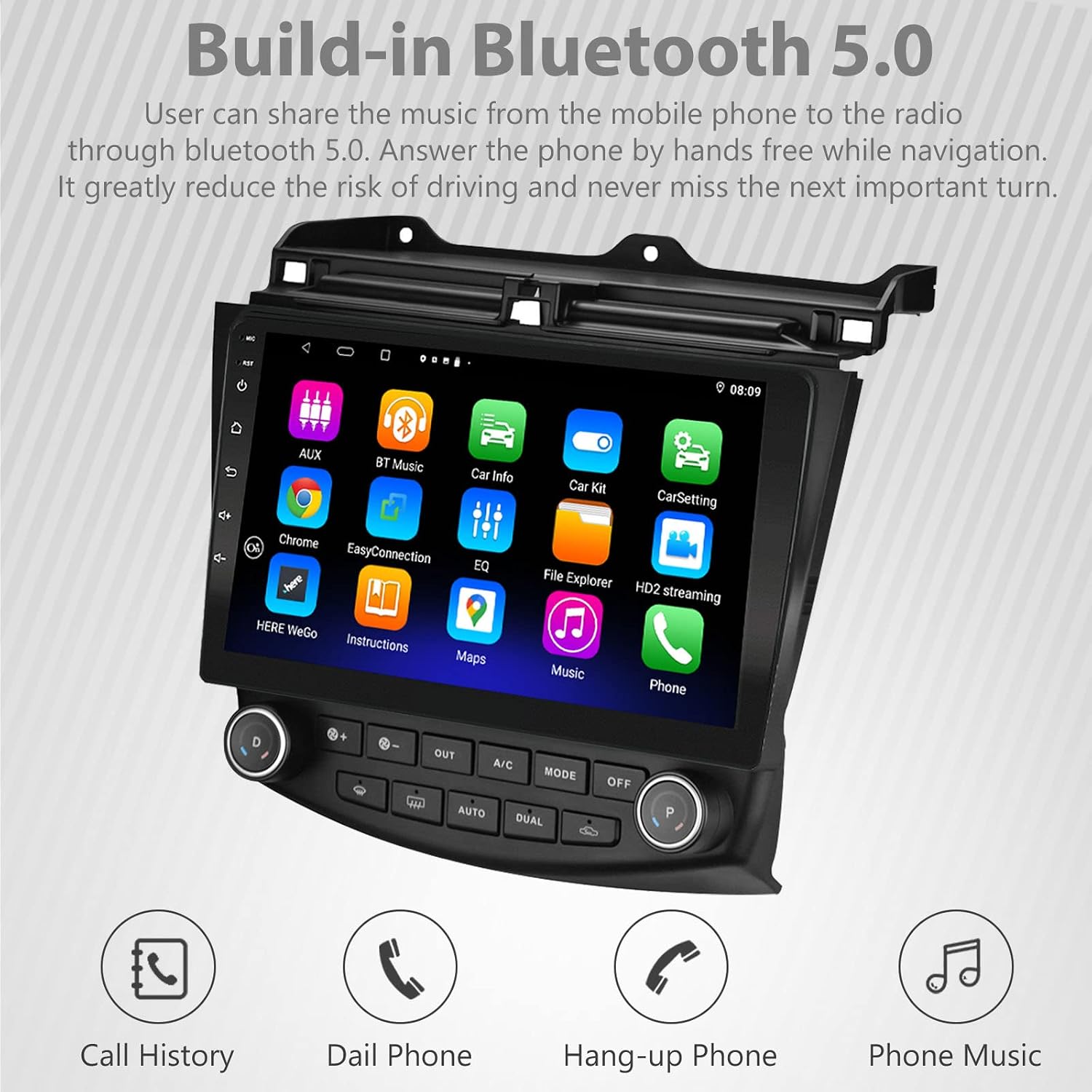 Bluetooth 5.0 interface with call and music options