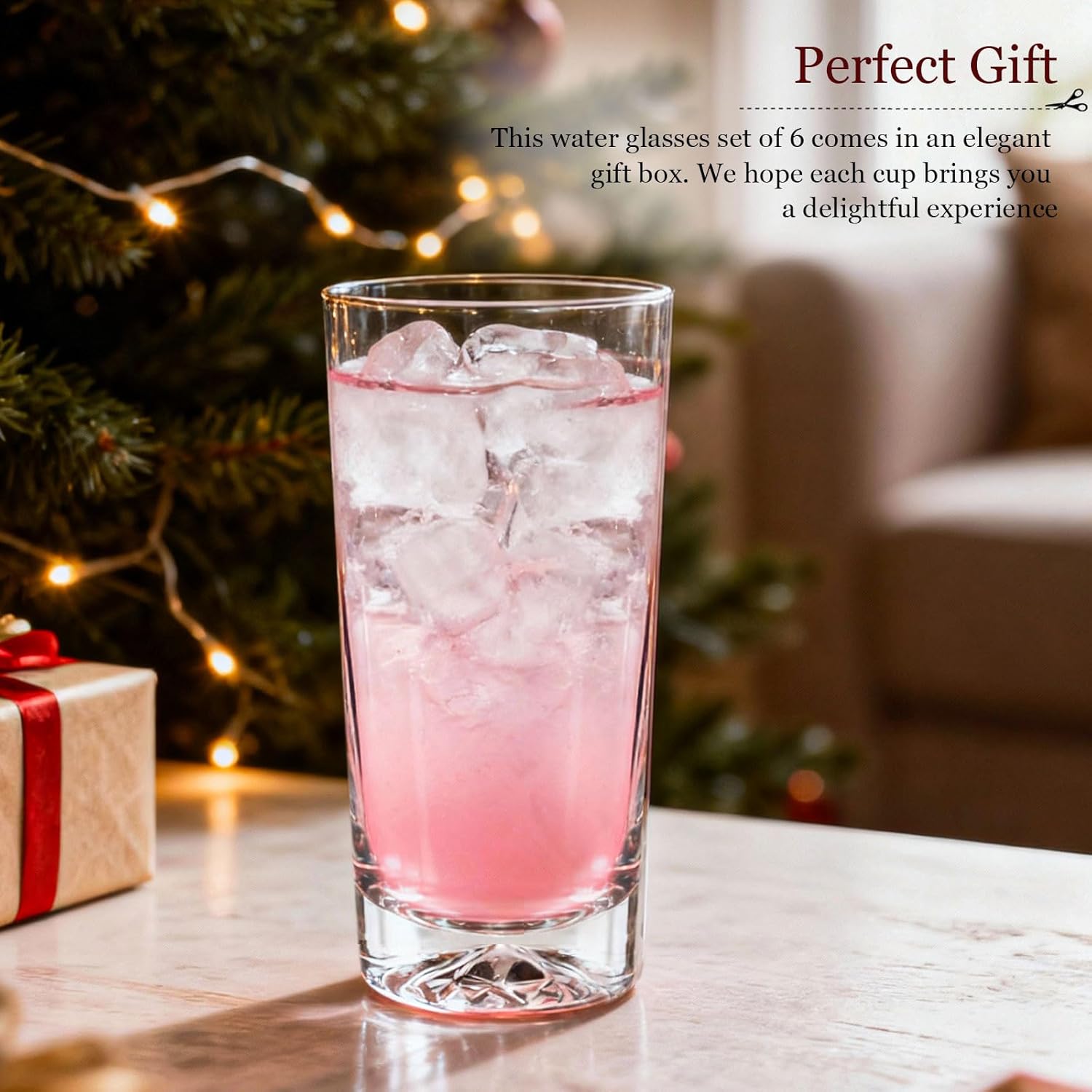 Drinking Glasses Set of 6, 16oz Glass Cups with Wide Mouth Design,Water Glasses for Bar Glassware, Premium Tall Glasses Drinking Set for Water, Beer, Juice and Cocktail, Unique Christmas Gifts - Image 3