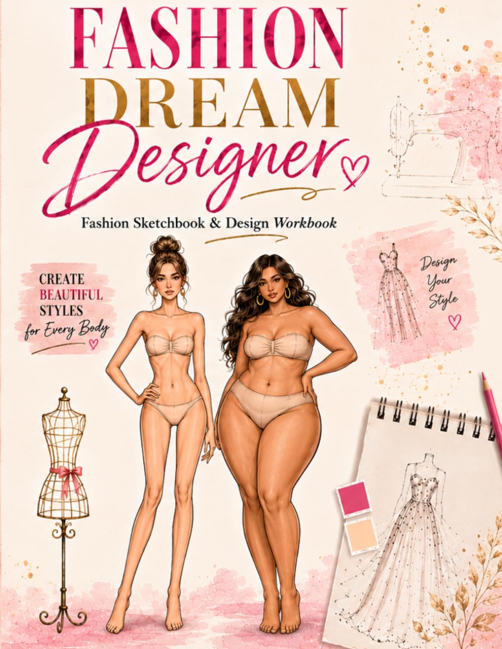 Fashion Dream Designer: Mode Design Zeichenbuch für Mädchen und Teens. Fashion Sketchbook & Workbook zum Kleider entwerfen, Zeichnen und kreativen Gestalten (German Edition)