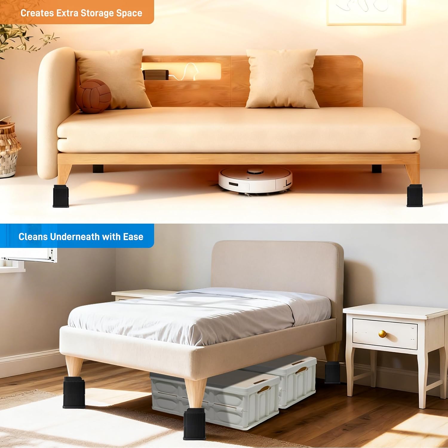 EleganceX Furniture Risers 8 Pack - Couch Risers 2" to 4" Height Lift for Bed, Sofa,Desk，Table,Refrigerator, Washing Machine |Easy Storage & Cleaning,Anti-Slip Design Supports Up to 1200lbs