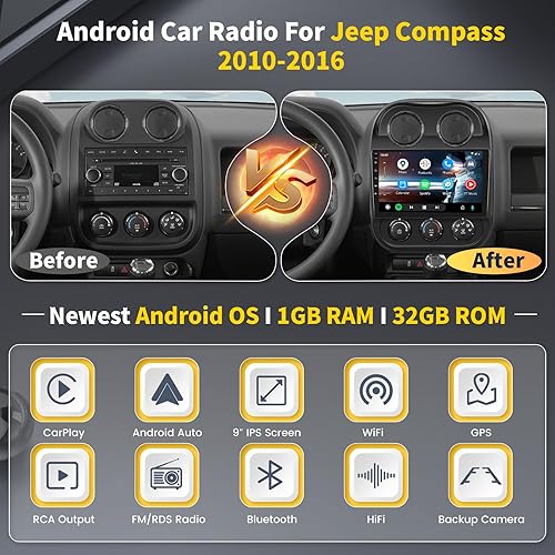 Miniatura 31 de (2+64G) para Jeep Compass Patriot 2010-2016 Android 13 Radio, pantalla táctil de 10.1 pulgadas estéreo de coche con Apple CarPlay Android Auto