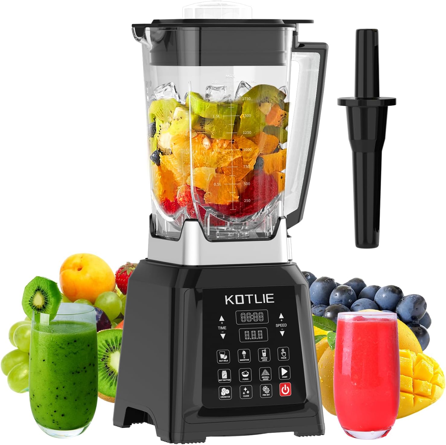 2000W High Speed Blender Smoothie Makers with 8 Preset Programs, Jug Blender for Juices/Ice Crush/Smoothies/Soup/Grind and Dips, Preset Timer and Auto Clean,2L
