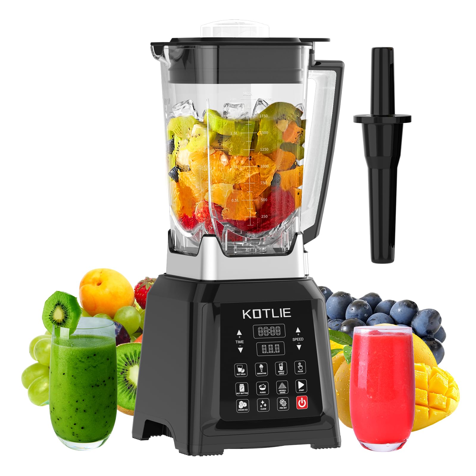 2000W High Speed Blender Smoothie Makers with 8 Preset Programs, Jug Blender for Juices/Ice Crush/Smoothies/Soup/Grind and Dips, Preset Timer and Auto Clean,2L