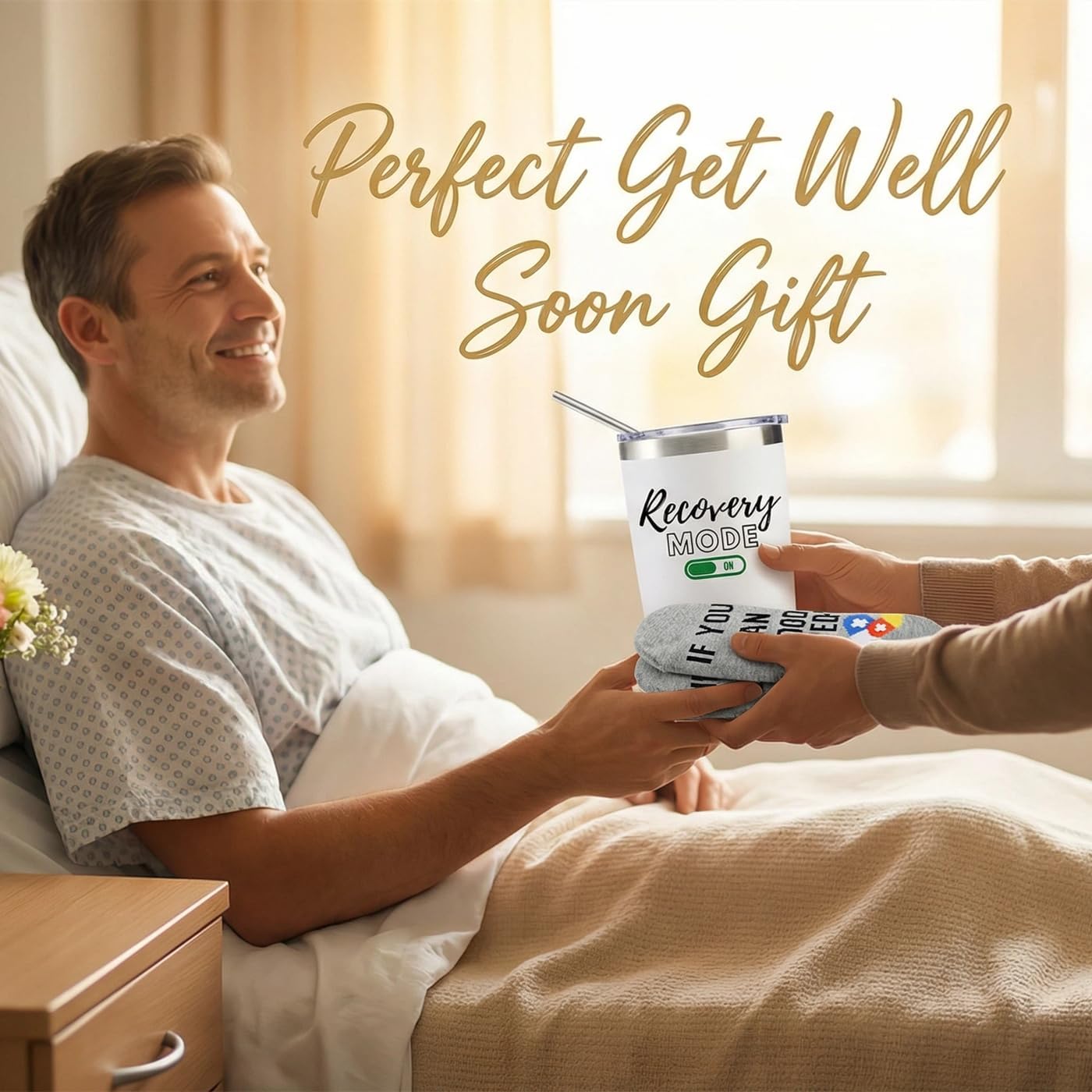 Funny Get Well Soon Gifts for Women, Men, 20oz Hospital Mug, Recovery Mode On, Surgery Recovery Gifts for Chemo Patients, Comes With Funny Recovery Socks For Women and Men, Thinking of You Gift - Image 2