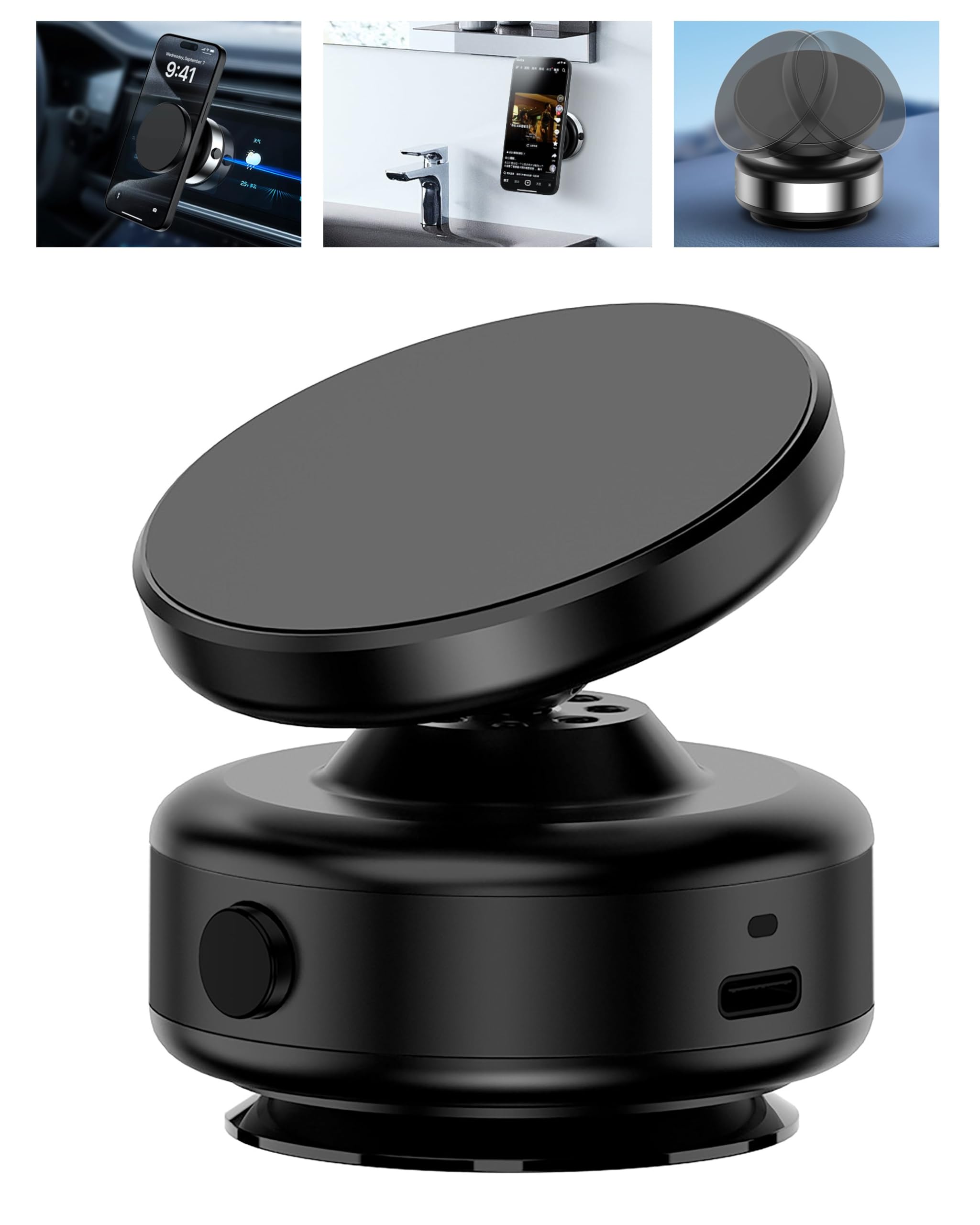 Soporte magnético de teléfono con ventosa eléctrica al vacío, soporte magnético giratorio para teléfono celular de 360°, manos libres ajustable, portátil, para Magsafe iPhone, coche, gimnasio, espejo,