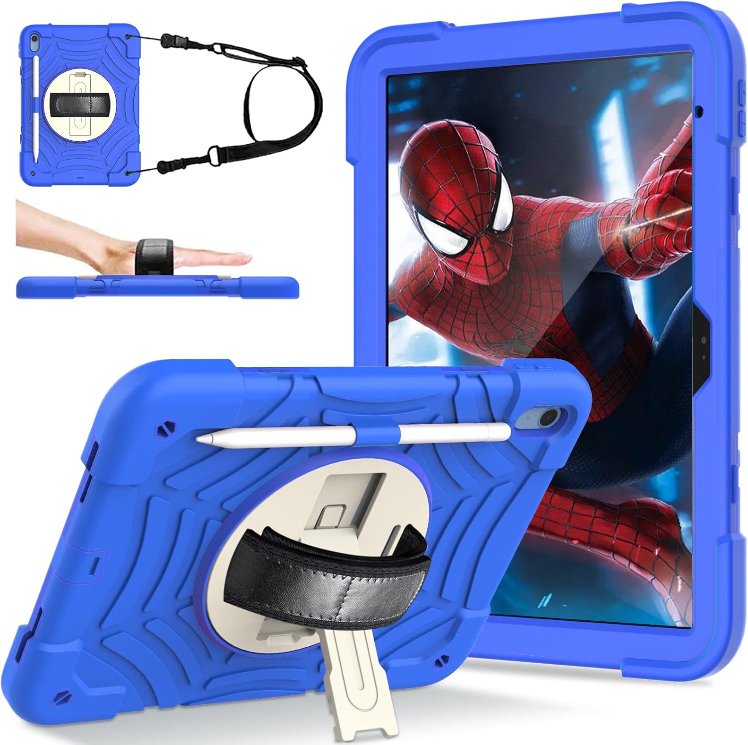 LTROP iPad 10th Generation Case(10.9-inch, 2022), iPad 10th Gen Case with Screen Protector, Hand/Shoulder Strap, Swivel Kickstand, Sturdy Cover Case for iPad 10.9 10 Generation for Kids Boys, Blue