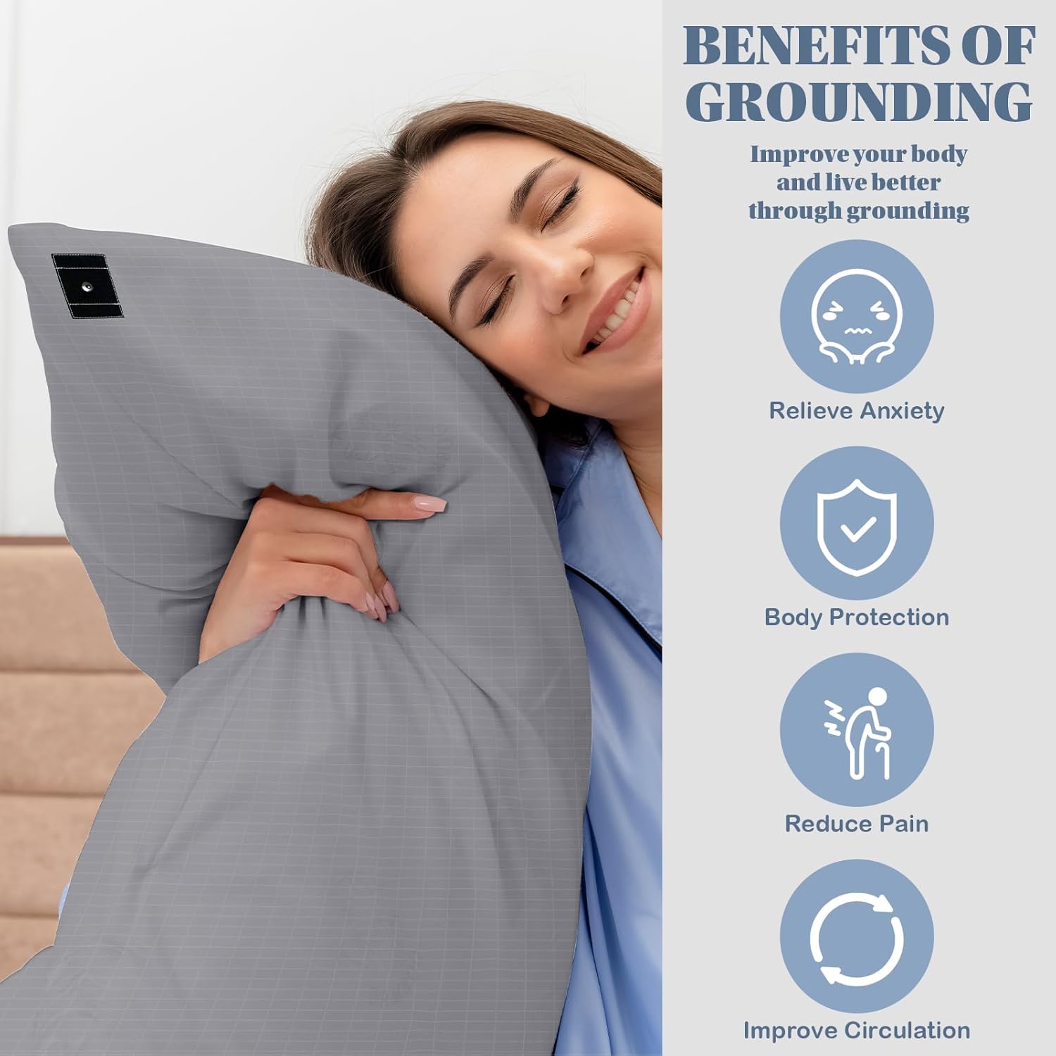 Grounding Pillowcase 2 Pack, Earth Grounding Pillow Cases Queen Size with Silver Fiber Organic Cotton for Improved Sleep, Reduced Stress 20x30in - Image 5