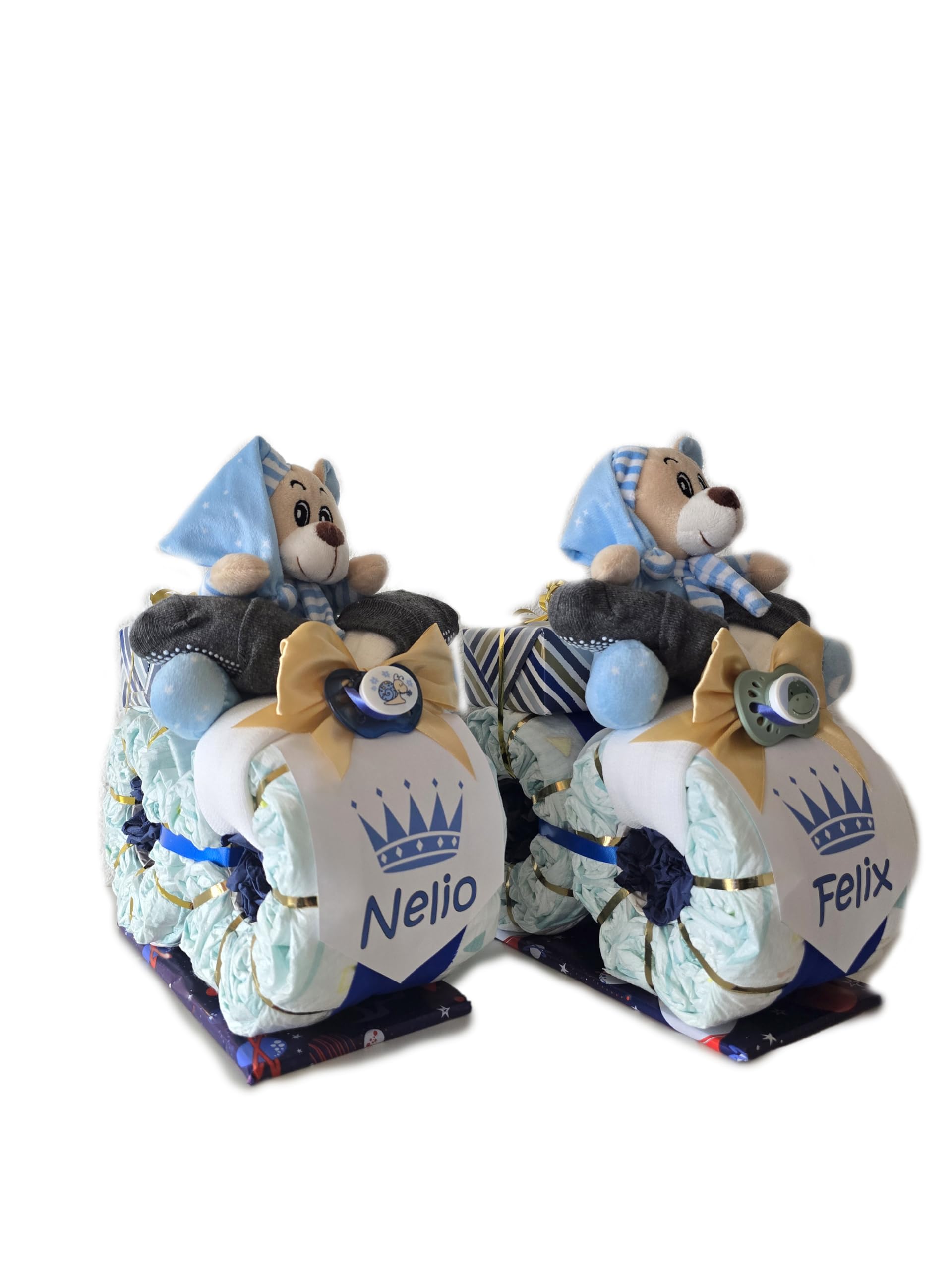 Windeltorte | Windelmotorrad Prinz mit Bär blau | Geschenk zur Geburt | Personalisiertes Windelgeschenk Junge