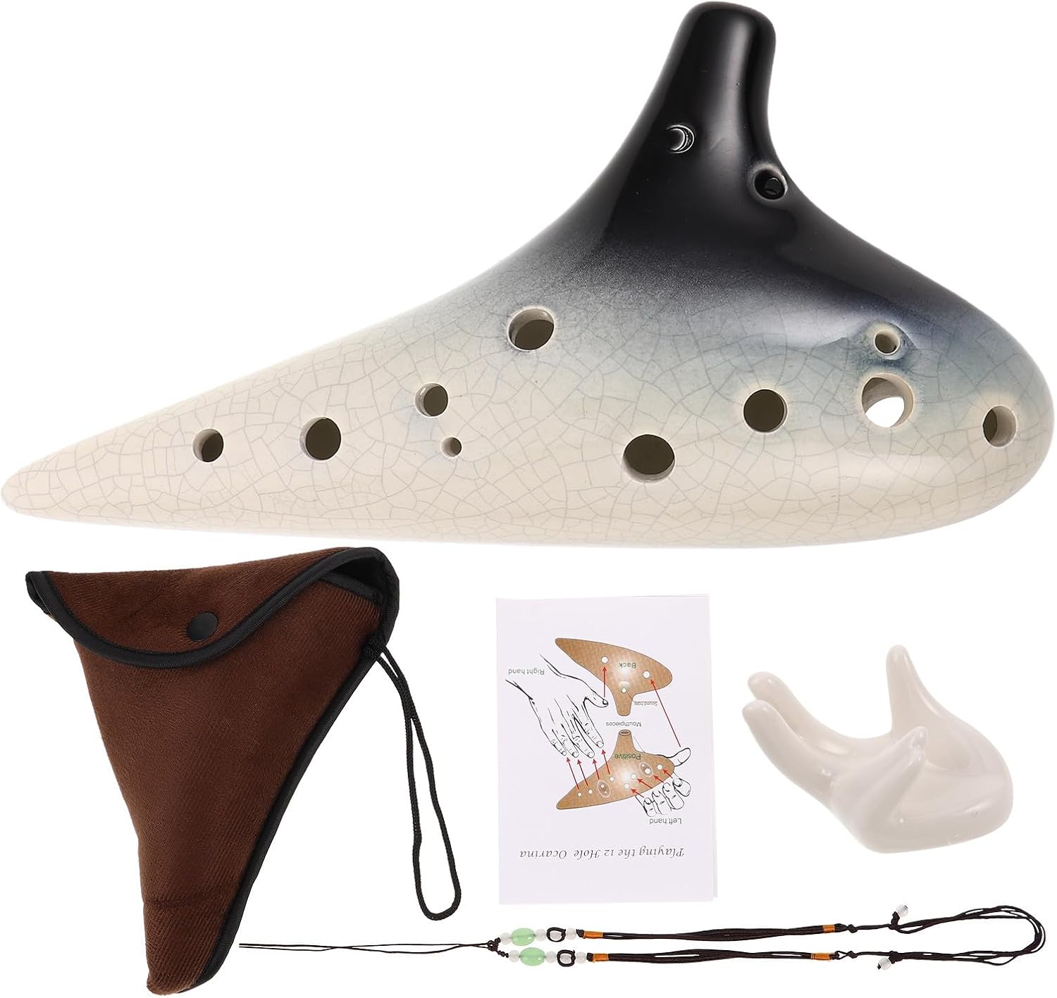 12-hole Alto C Ceramic Ocarina, White Smoked Pottery Wind Instrument for Beginners and Music Enthusiasts, Professional 12 Hole Ocarina for Folk and World Music