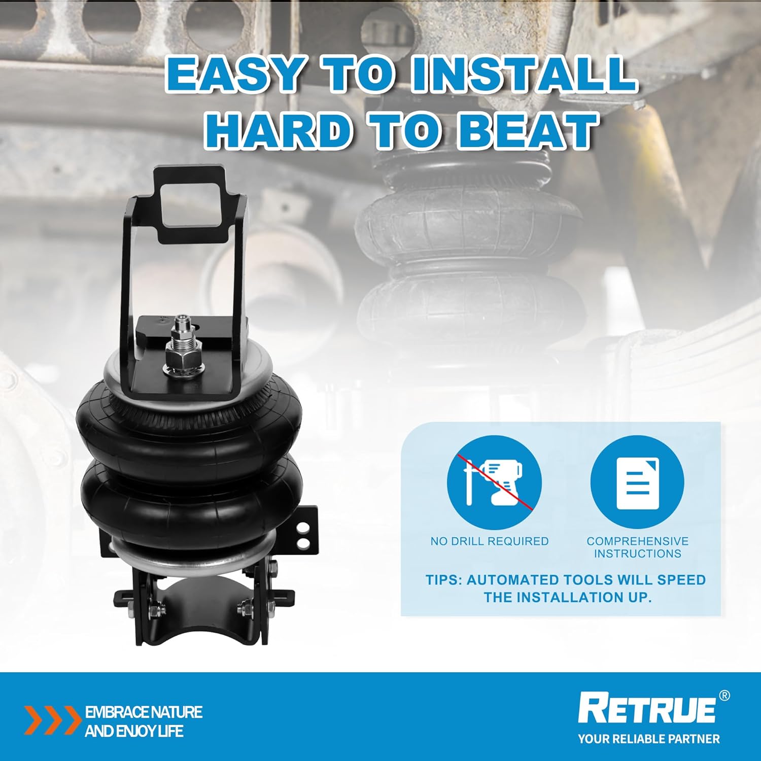 RETRUE Rear Air Bags Suspension Kit for 1999-2004, 2008-2010 Ford F250 F350 Truck Towing, 5000 Lb of Load Leveling Capacity, Replacement for Firestone 2550 Ride Rite Airbags for Trucks Rear Suspension