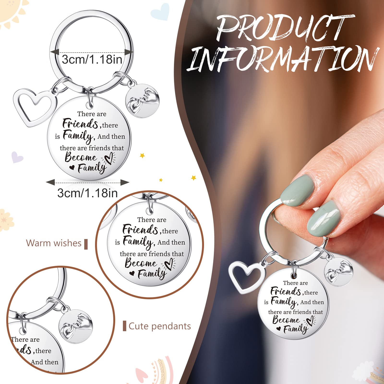 Herdear Gifts for Best Friends Including Best Friends Keychain and Hanging Wooden Heart Sign Plaque Metal Keyring with Memorial Quote Novelty Friendship Gifts for Women(Sun - Image 3