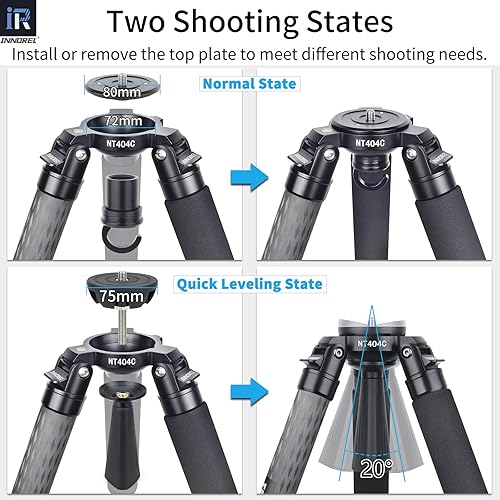 Vista 23 de RT80C Trípode de fibra de carbono profesional para observación de aves, cámara resistente, 44.1 lbs, cuenco de carga máxima, trípode