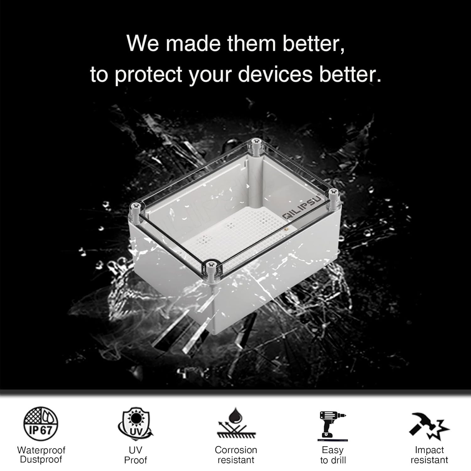 QILIPSU Junction Box with Mounting Plate 200x150x100mm, Clear Cover Plastic DIY Electrical Project Case IP67 Waterproof Dustproof Enclosure Grey (7.9"x5.9"x3.9")