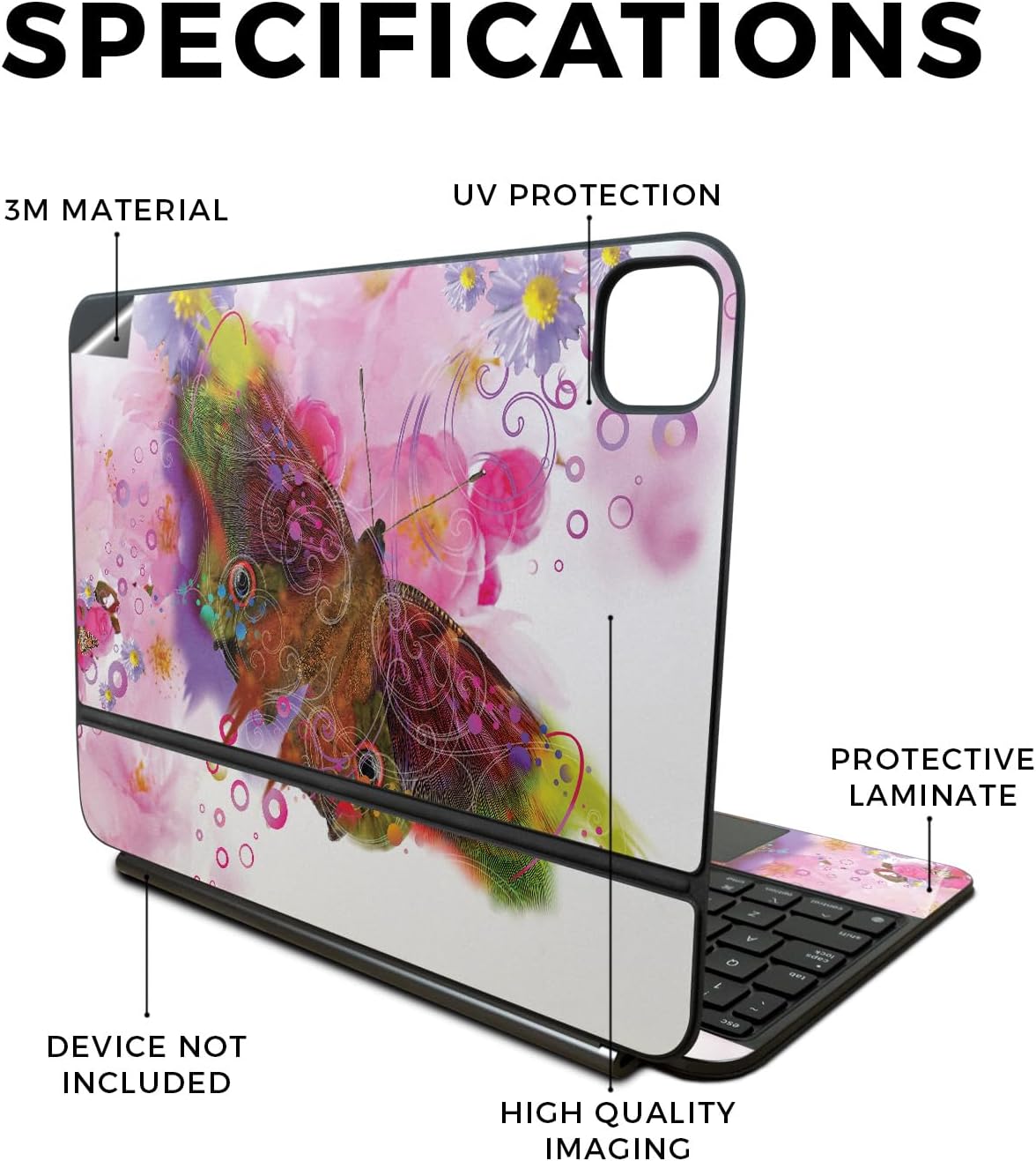 Skin Compatible with Apple Magic Keyboard for iPad Pro 11‑inch (M4) 2024 - Hippie Butterfly - Premium 3M Vinyl Protective Wrap Decal Cover - Easy to Apply | Crafted in The USA by MightySkins