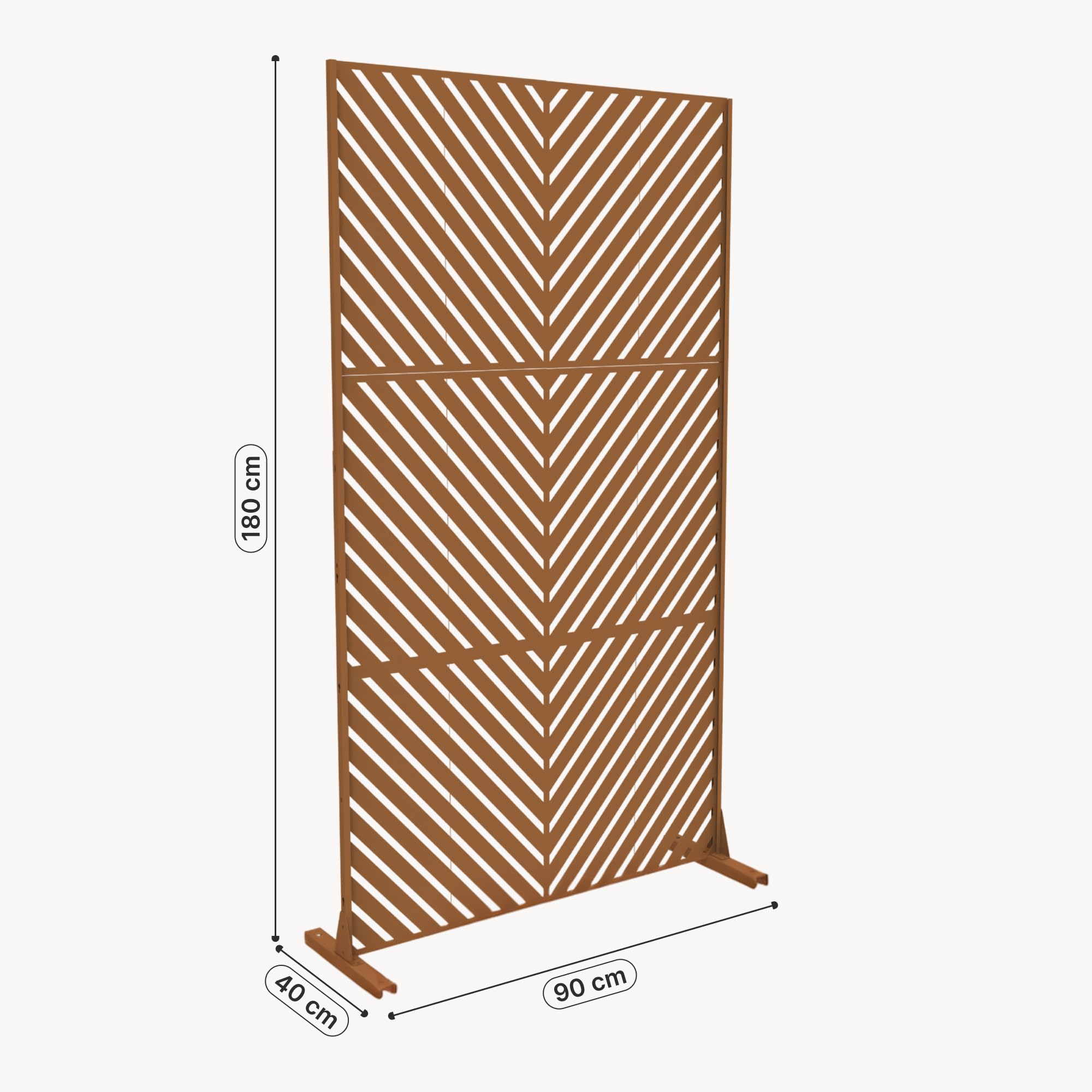 casa.pro Separador de Ambientes Kekan Diseño V Biombo Tabique Exterior y Interior Pantalla de Privacidad Protección contra Sol Acero Galvanizado 180 x 90 cm - Marrón