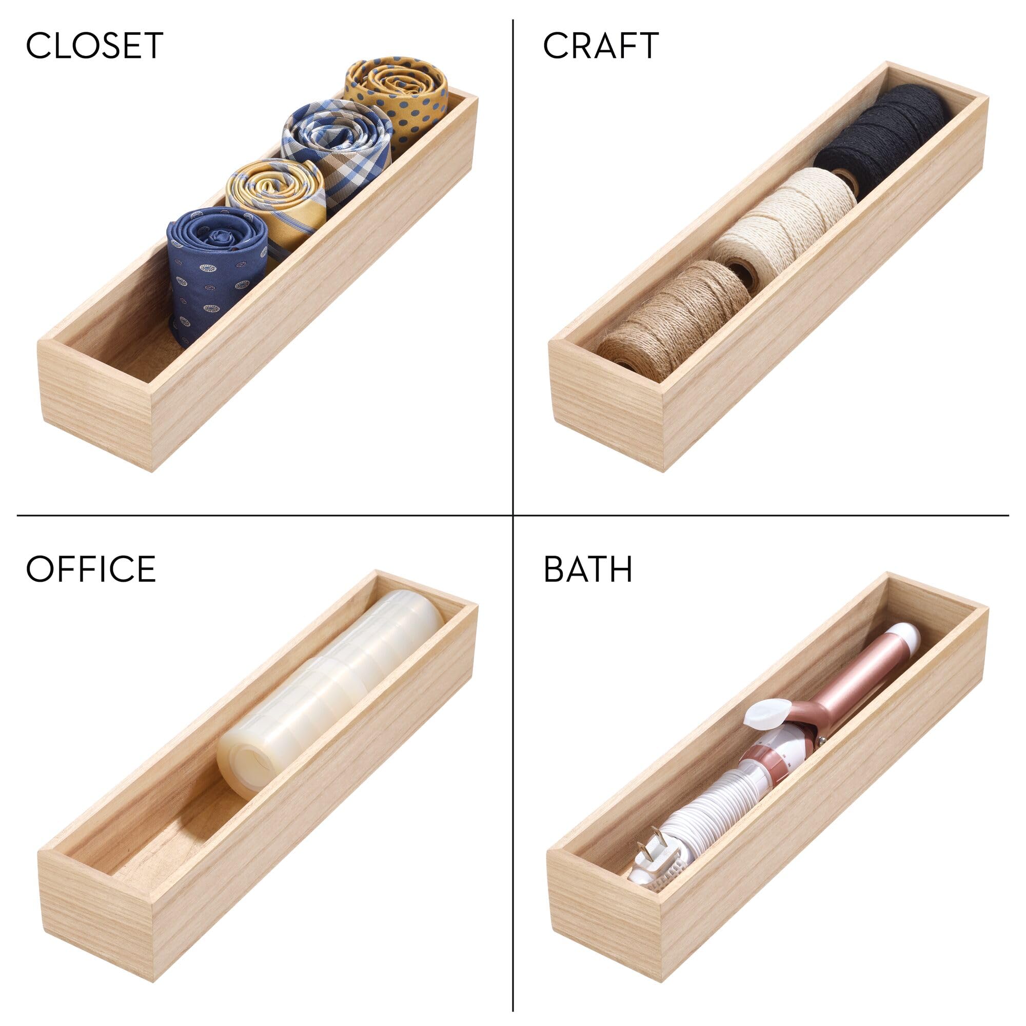 iDesign EcoWood organizer do szuflad, drewniana wkładka do szuflady kuchennej, organizer do szuflad kuchennych na sztućce i przybory, beżowy, 38,1 x 8,5 x 6,9 cm
