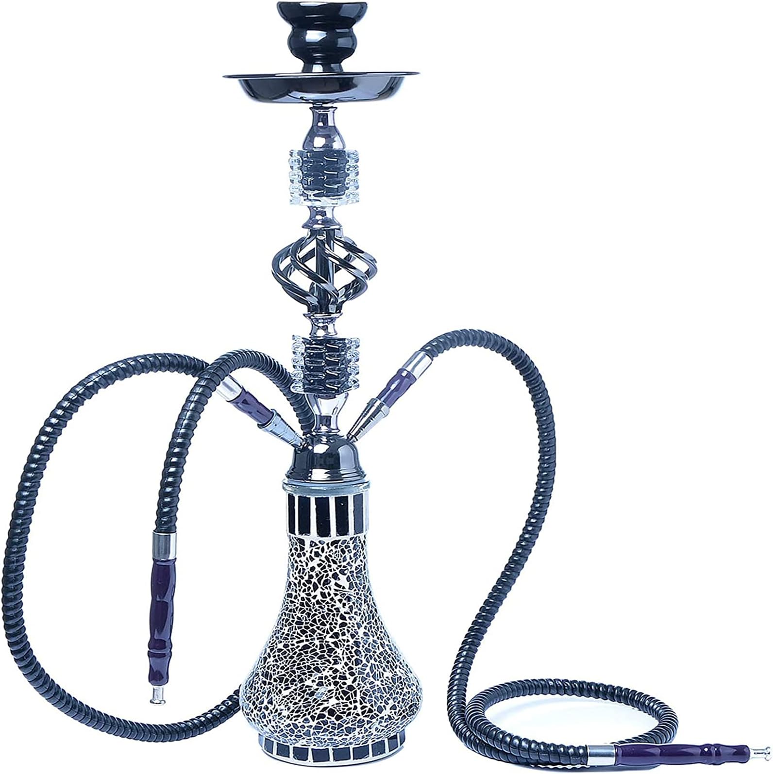 Glass Hookah Shisha Pipes Set,2021 2 Hose Hookah Complete Set, Integral Shisha Kit Ice Crack Hookah Glass Vase,Premium Hookah Shisha Pipes Set for Smoking Shisha,Black