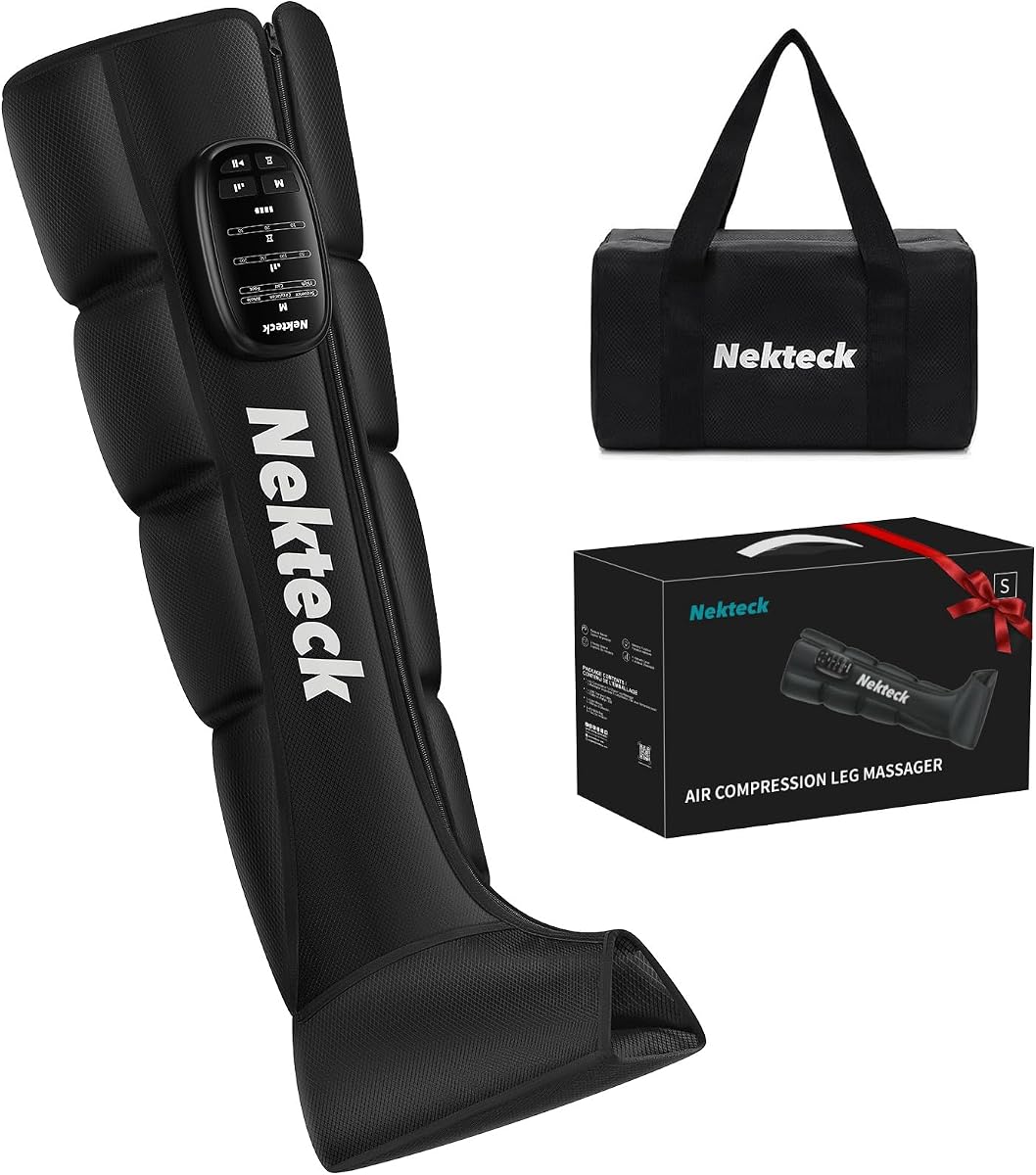 Masajeador de piernas inalámbrico Nekteck para circulación y alivio del dolor, (paquete de 1) pequeño | Botas de compresión secuencial para deportistas, 6 modos, 4 intensidades, 3 temporizadores, herramientas de masaje FSA para mamá, papá, deportistas