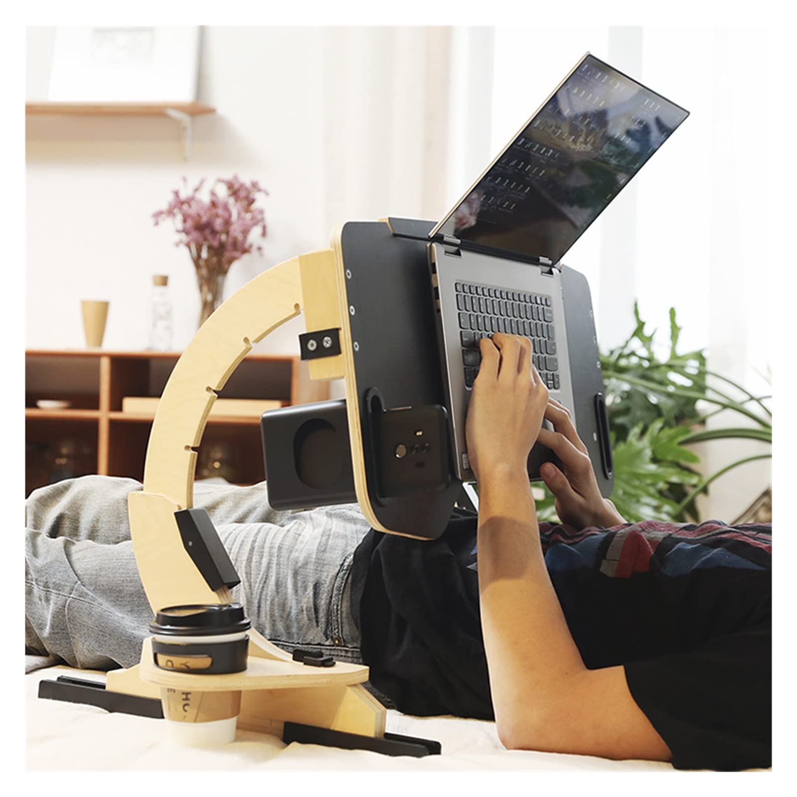Supporto for notebook regolabile a 360 ° in legno for persona pigra multifunzionale, supporto for computer da scrivania, supporto pieghevole portatile per principianti fai da te(Portable stand-01)