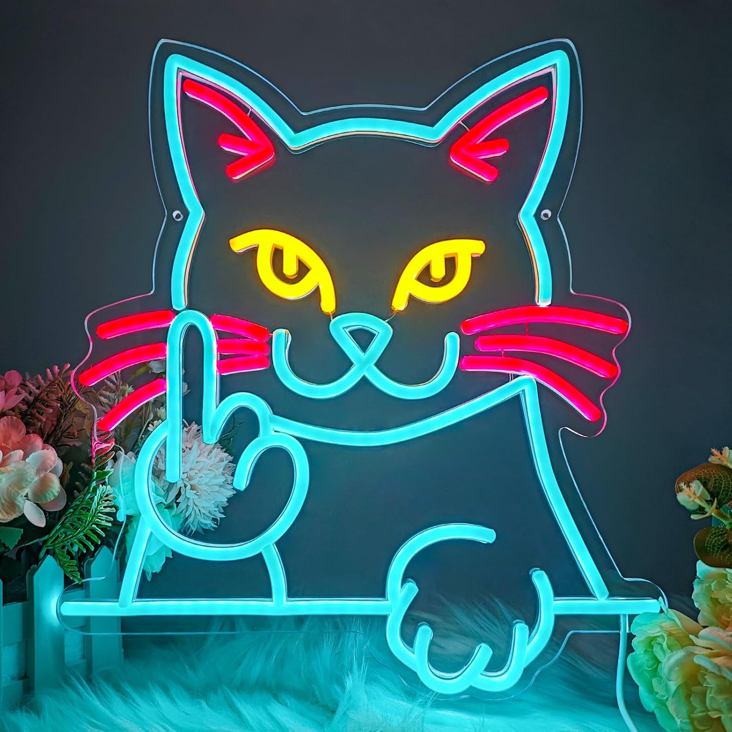 Blue Cat Neon Sign for Wall Decor, 14''x15'' Cute Kitten Cat Neon LED Light Sign for Bedroom Living Room, Funny Perfect Gifts for Cat Lovers Women Men (Cat Tank)