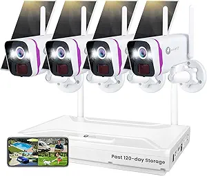 xmartO Solar Security Cameras Wireless Outdoor, WiFi6 NVR with 64GB Micro SD Card, 4 PCs 4MP QHD Home Security Camera System with 10CH Expandable NVR, 120 Days Local Storage, All-Weather Solar Charge asin的图片