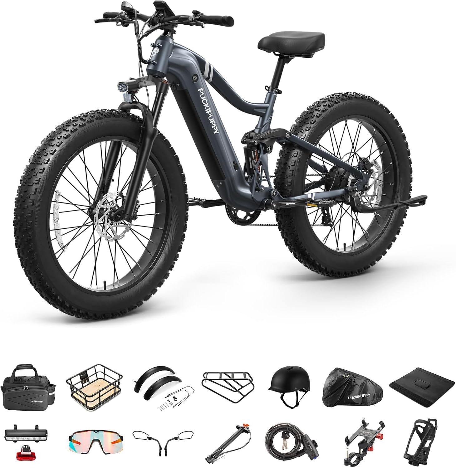 Boxer Electrical Bike for Adults 960W, 48V 20AH Battery Ebike, Full Suspension 26″ Fats Tire E Bike, 28MPH 80Miles Vary Mountain Electrical Bicycle, 7 Velocity Hydraulic Disc Brakes