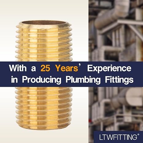 LTWFITTING Brass Pipe 1-1/2 Long Nipple Fitting 1/2 Male NPT Air Water(Pack of 5)