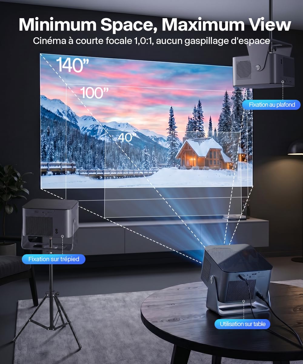 Magcubic Videoprojecteur 4K【Compatible with Netflix】1080P Supporte 600 ANSI | projecteur Auto Focus & Correction Trapèze Auto, WiFi & Bluetooth,320° Rotation Projecteur Video portatif Home Cinema