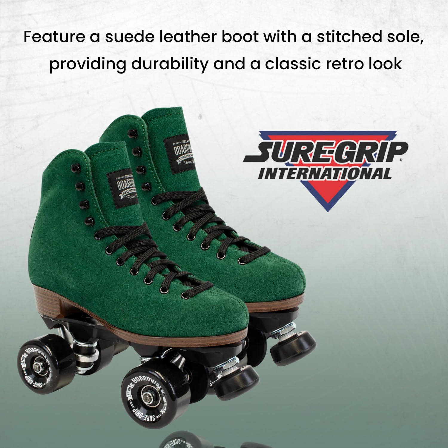 Sure-Grip Boardwalk Unisex Outdoor Roller Skates Material of Leather, Rubber, Suede & Aluminum Trucks | Comfortable, Extra Long Laces - Suitable for Beginners (Evergreen, Mens 5 / Womens 6)