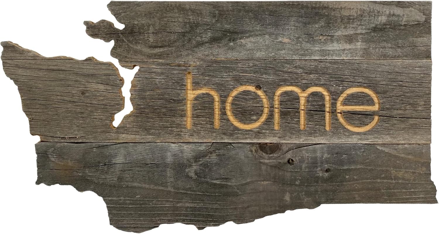 Washington Rustic Farmhouse Wood State Sign | State Wall Home Décor | Makes a Great WA Themed Gift for Newlyweds, Homesick or State Pride | Natural Weathered Gray | Made of 100% Reclaimed and Recycled