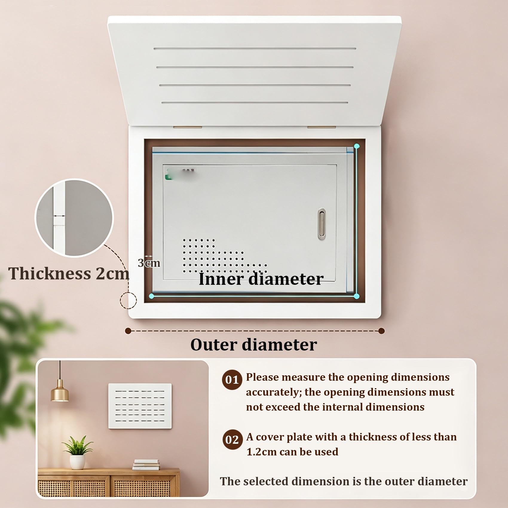 Sportello ispezione parete/soffitto, copri contatore ventilato | Apertura a ribalta, copertura per quadro elettrico, facile da installare e design discreto(WhiteA,45x35cm/18x14in)