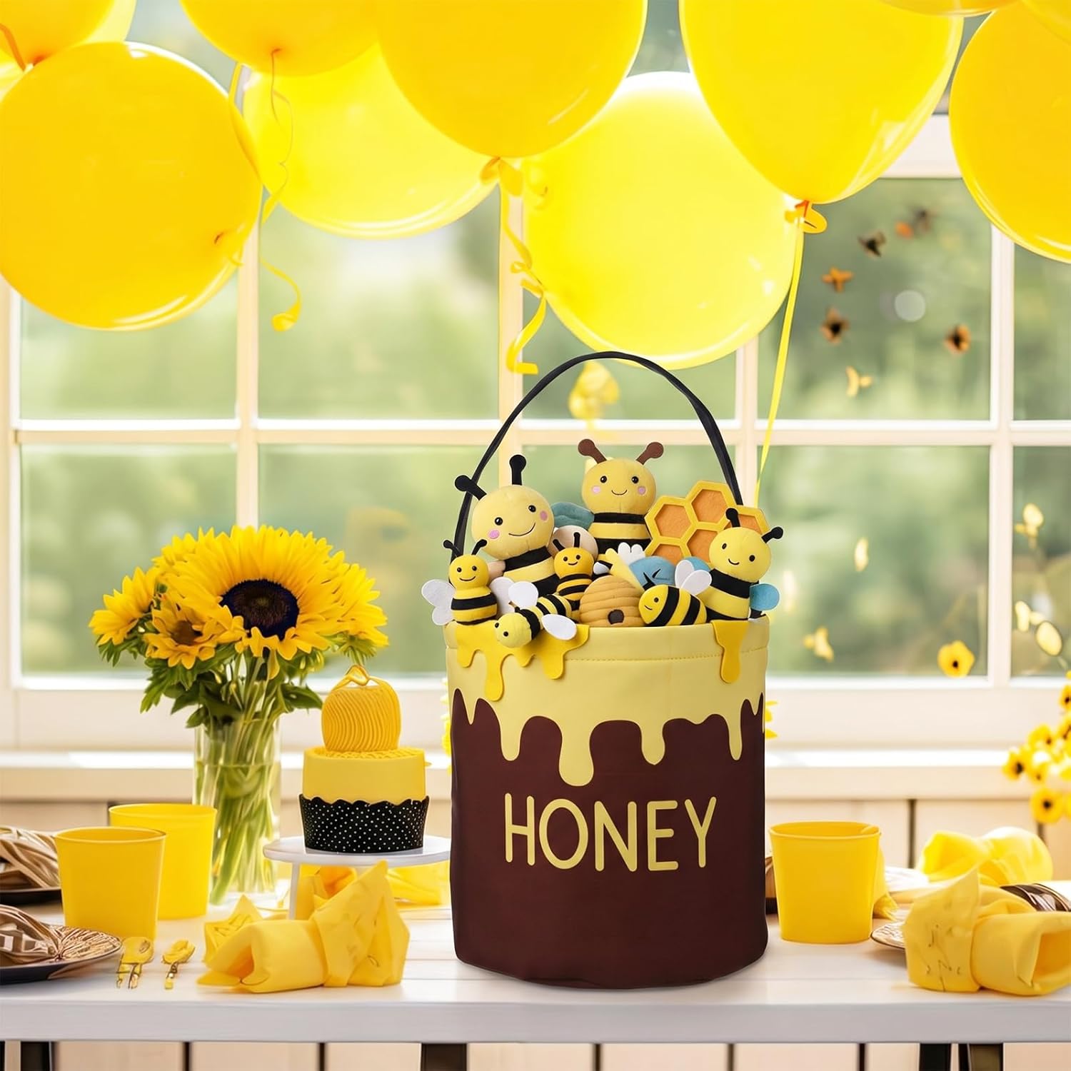 Honey Basket with Handle, Canvas Honey Bee Gifts Bucket Tote Goody Basket for Home Party Decoration Supplies