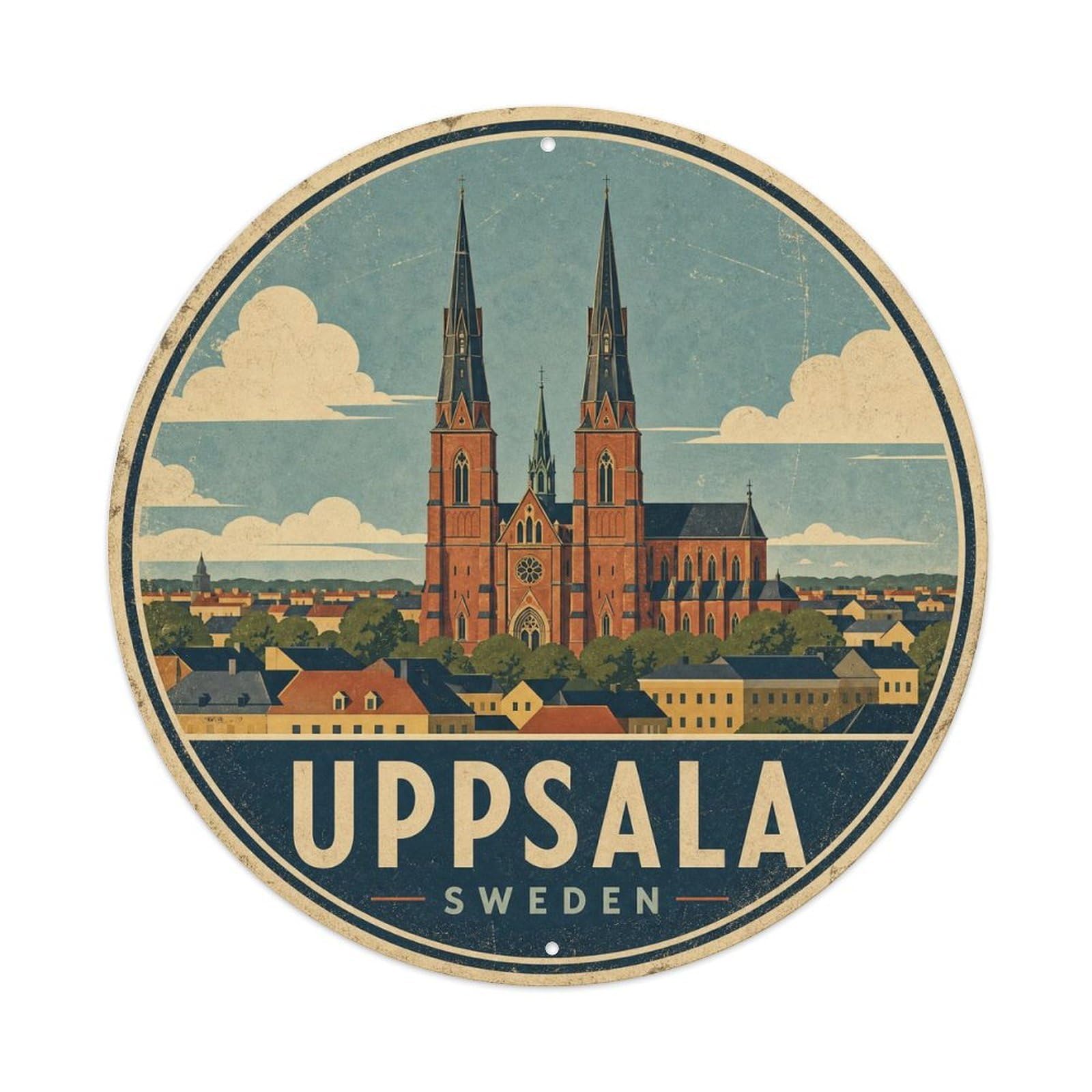 Vintage Travel Sweden Uppsala Vintage Metal Tin Sign Plaque Wall Decor for Cafe, Club Bar, Office, Garden Metal Poster 8x8Inch