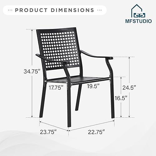 Miniatura 3 de MFSTUDIO 4 sillas de comedor negras para patio, sillas apilables de malla metálica para exteriores con brazo para jardín, piscina, patio trasero,