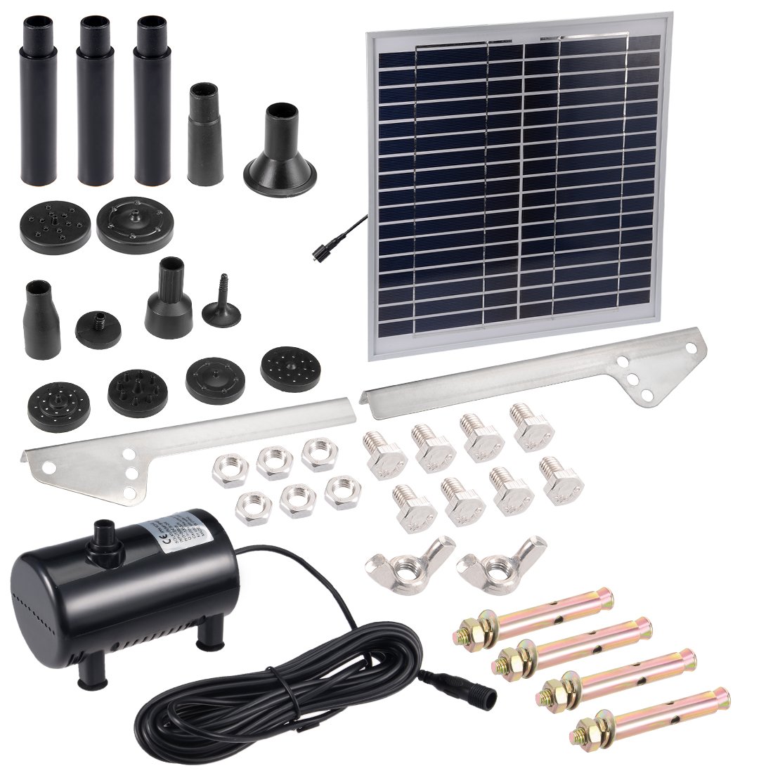 Ruilogod Pompa acqua Kit solare 15W 3M / 9.8ft lunghezza del cavo con 7 sprinkler teste, sommergibili pompa acqua solare, del giardino all'aperto innaffiatura dello Z915 Pompa Giardino Patio Bird Bat
