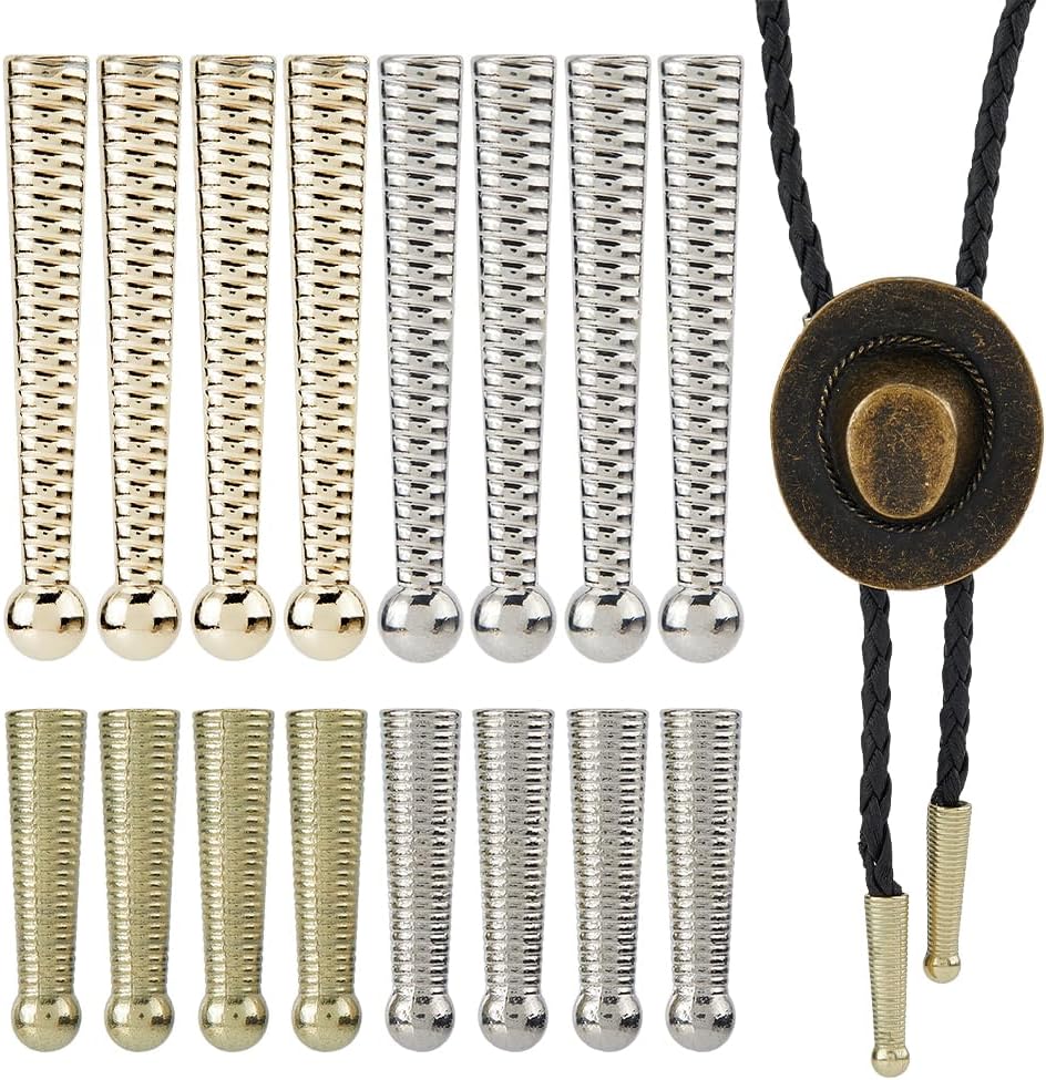 SUPERFINDINGS 16Pcs 4 Styles Bolo Tie Tips Bolo Tie Findings Replacement End Caps Alloy Cord End for Bolo Tie Buckle Accessories Long Cord Ends Caps for DIY Findings,Inner Diameter: 5-5.5mm