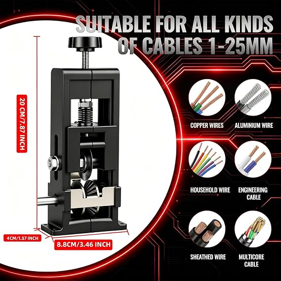 Wire Stripping Machine 1-25mm, Hand Crank or Drill Powered Cable Stripper
