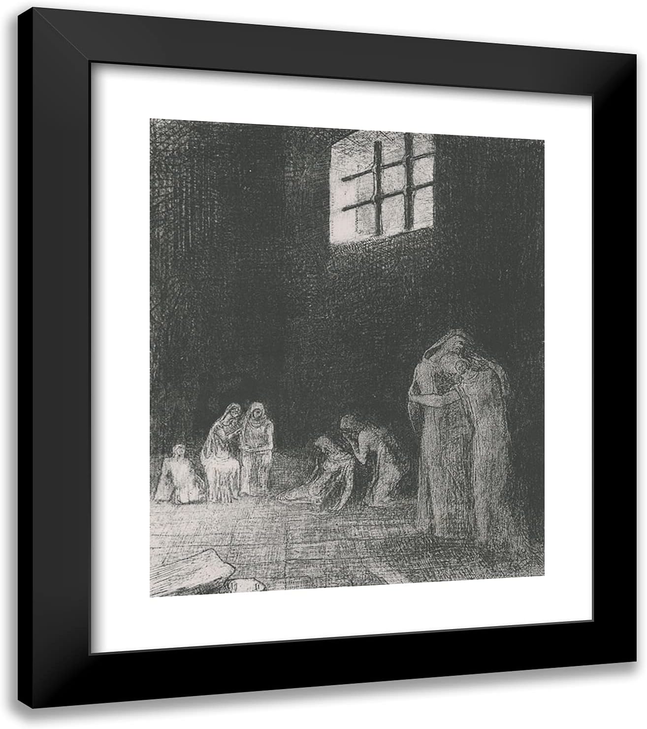 ArtDirect Redon, Odilon 20x23 Black Ornate Framed Art Print with Double Matting Titled: In the Shadow People are Weeping and Praying