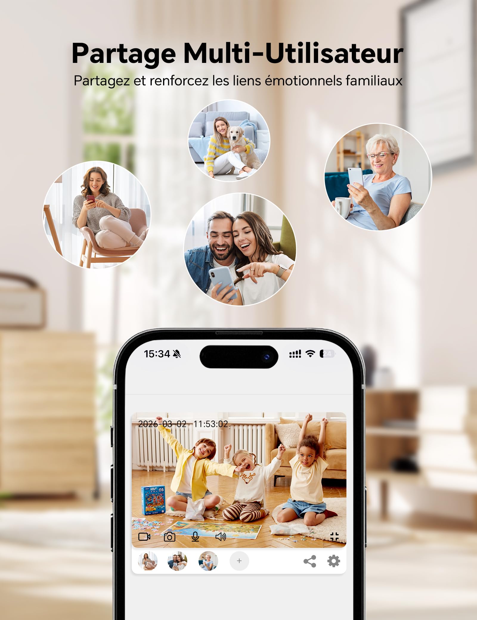 WOLFANG Camera Interieur 2K WiFi, Caméra Intérieure 360° PTZ avec Suivi Automatique, Vision Nocturne & Audio Bidirectionnel, Babyphone avec Caméra, Compatible Alexa & Google Home, Lot de 2